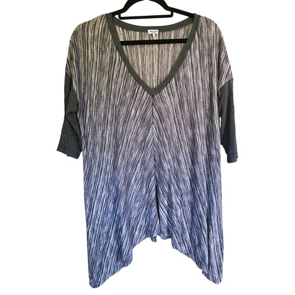 Splendid Oversized V-neck Tunic Tshirt Heathered Gray Large Cozy Lagenlook Fall - Picture 2 of 6